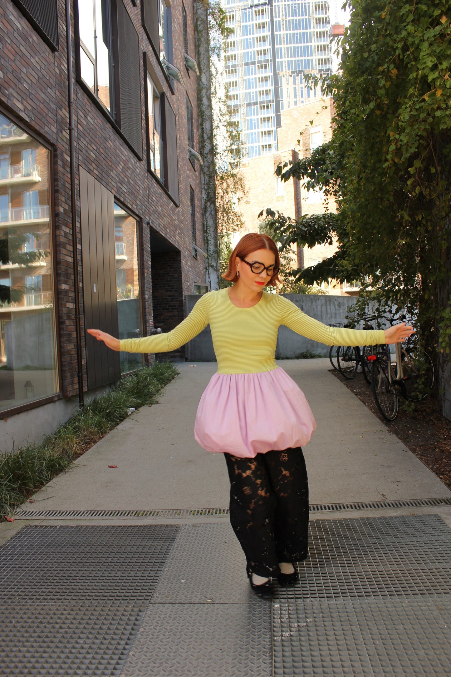 Almost a Prom Mini Dress - Gloomy Yellow & Warm Cuddle Lilac