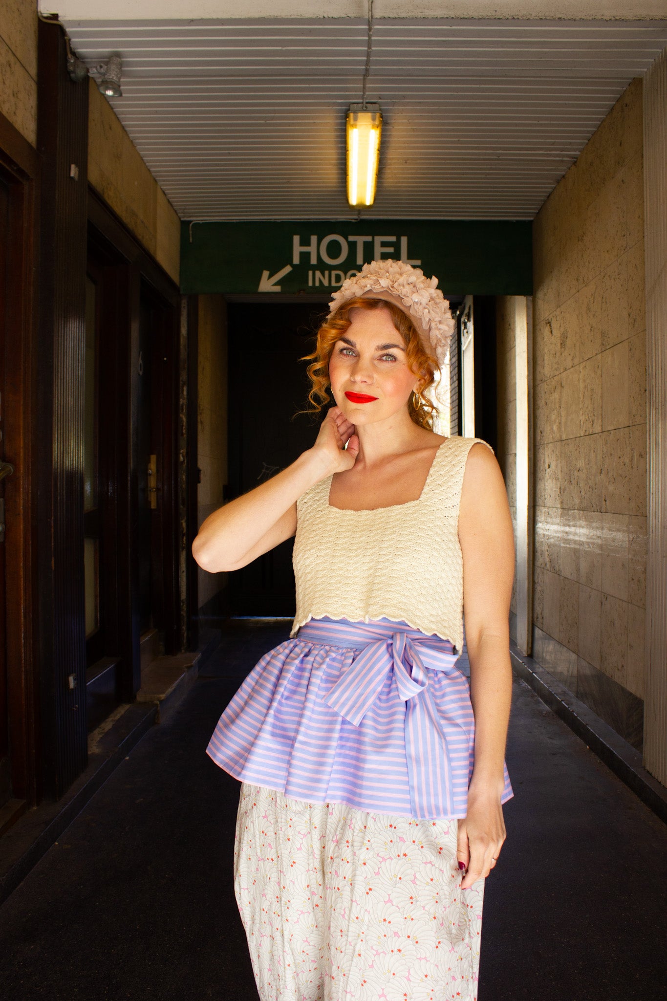 Bobbie Beam Wrap Skirt - Milky Blue and Blush Stripes