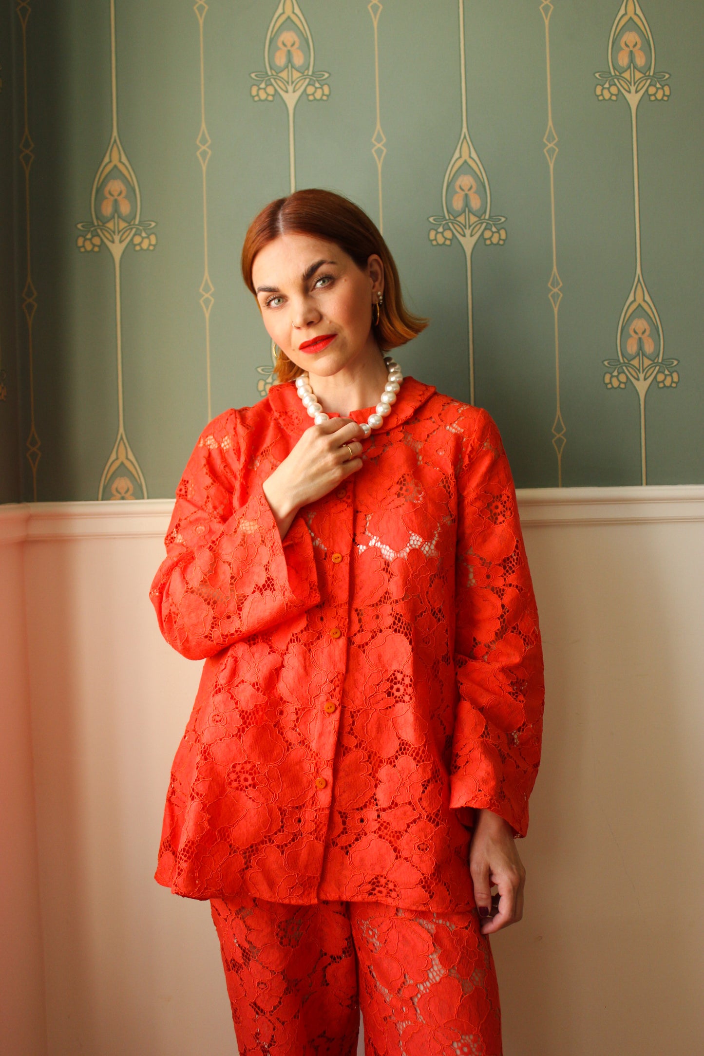 Prysselius Lace Shirt - Mandarin Red