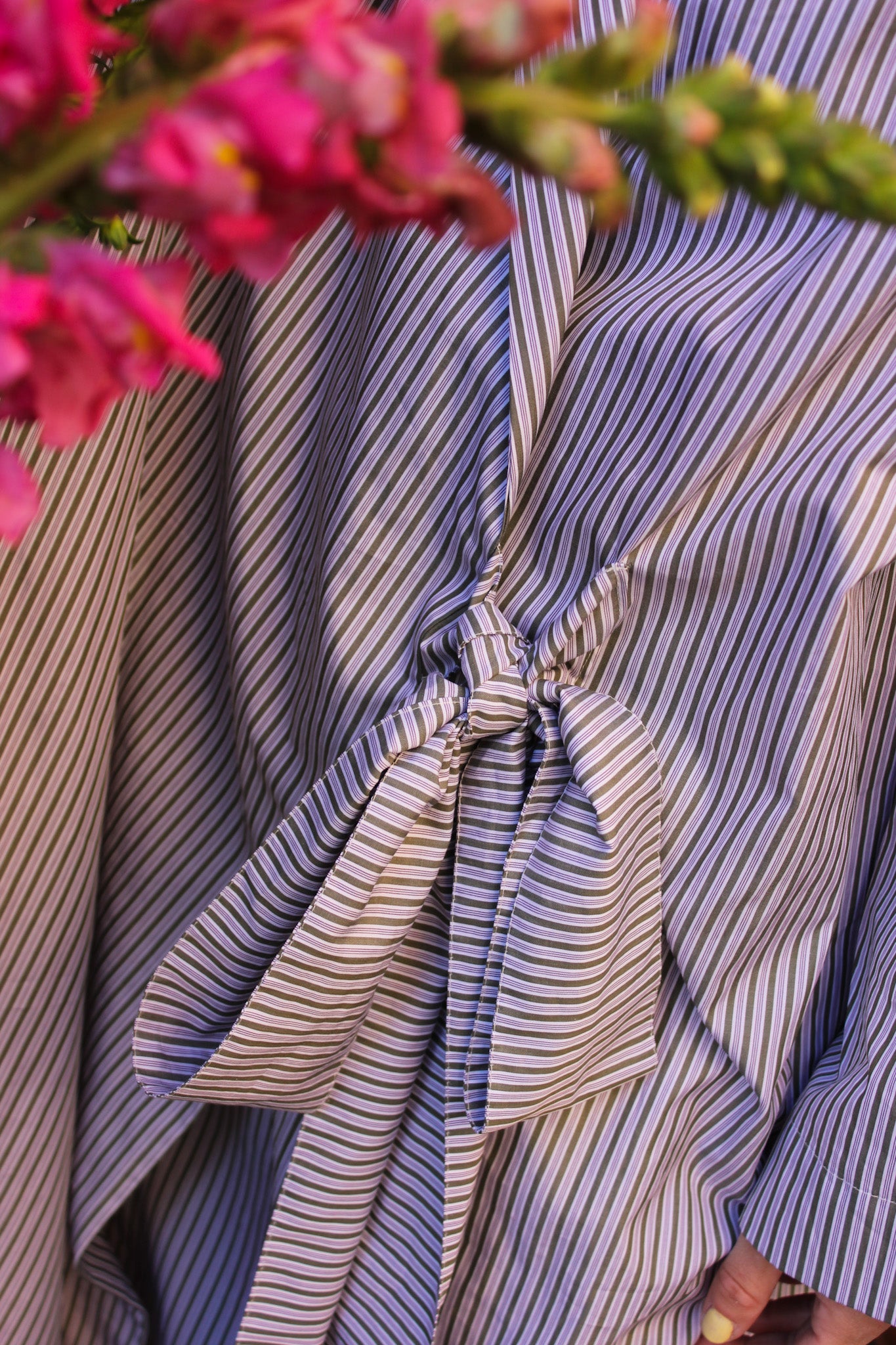 Yoko Kimono Blazer - Deep Moss and Purple Stripes