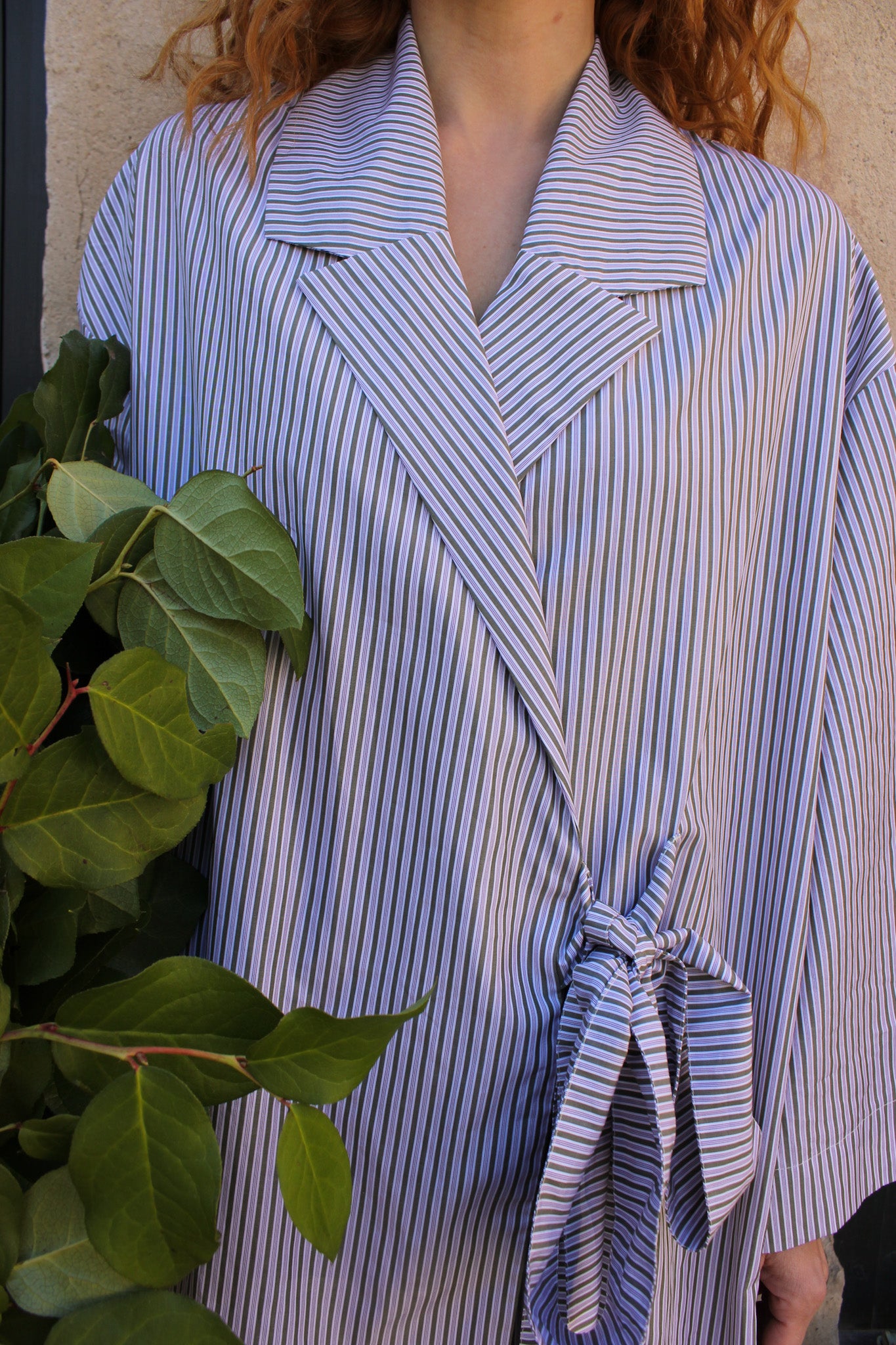 Yoko Kimono Blazer - Deep Moss and Purple Stripes