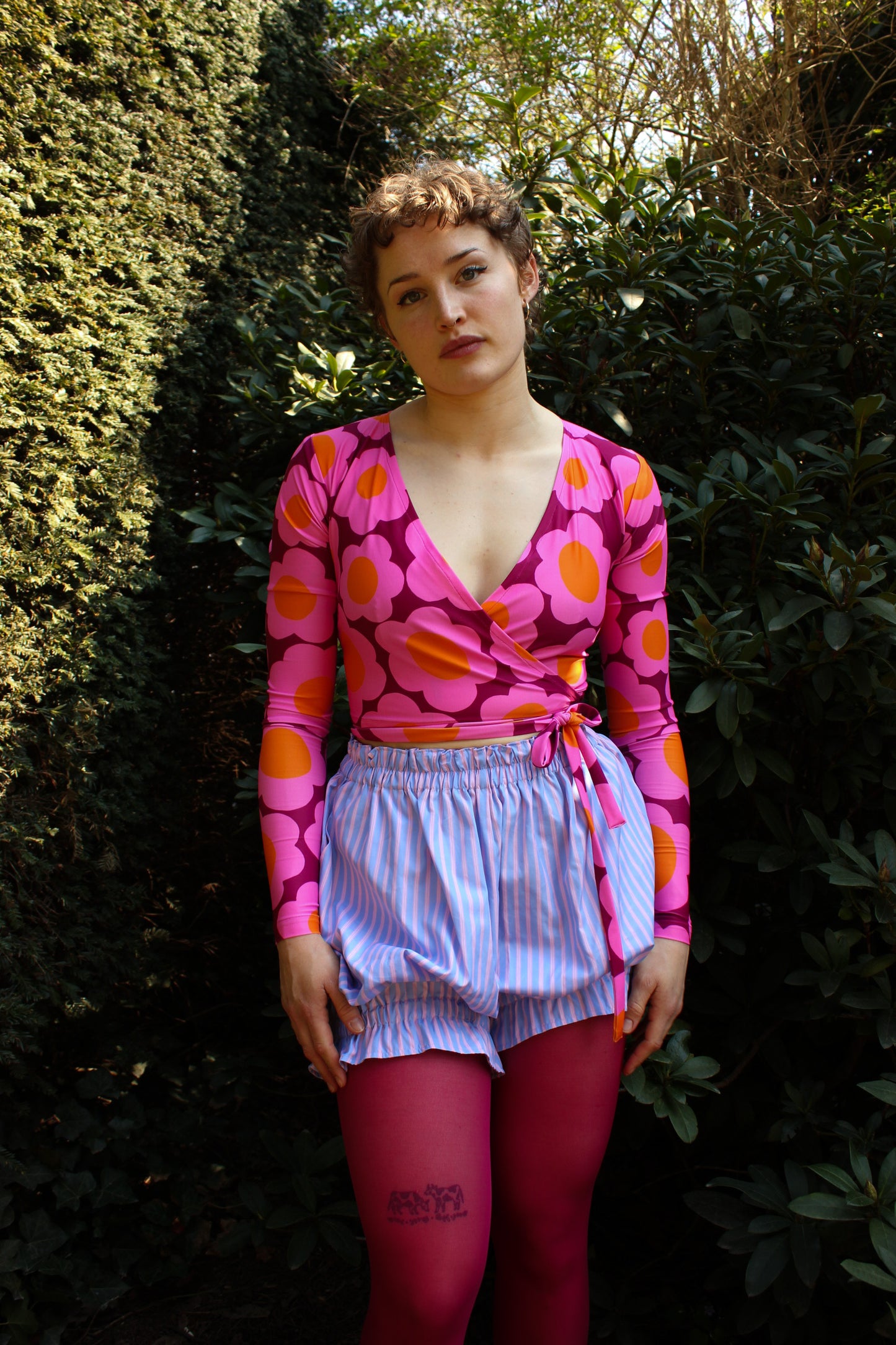 Hold Me Tight Wrap Top - Purple Flowerrain