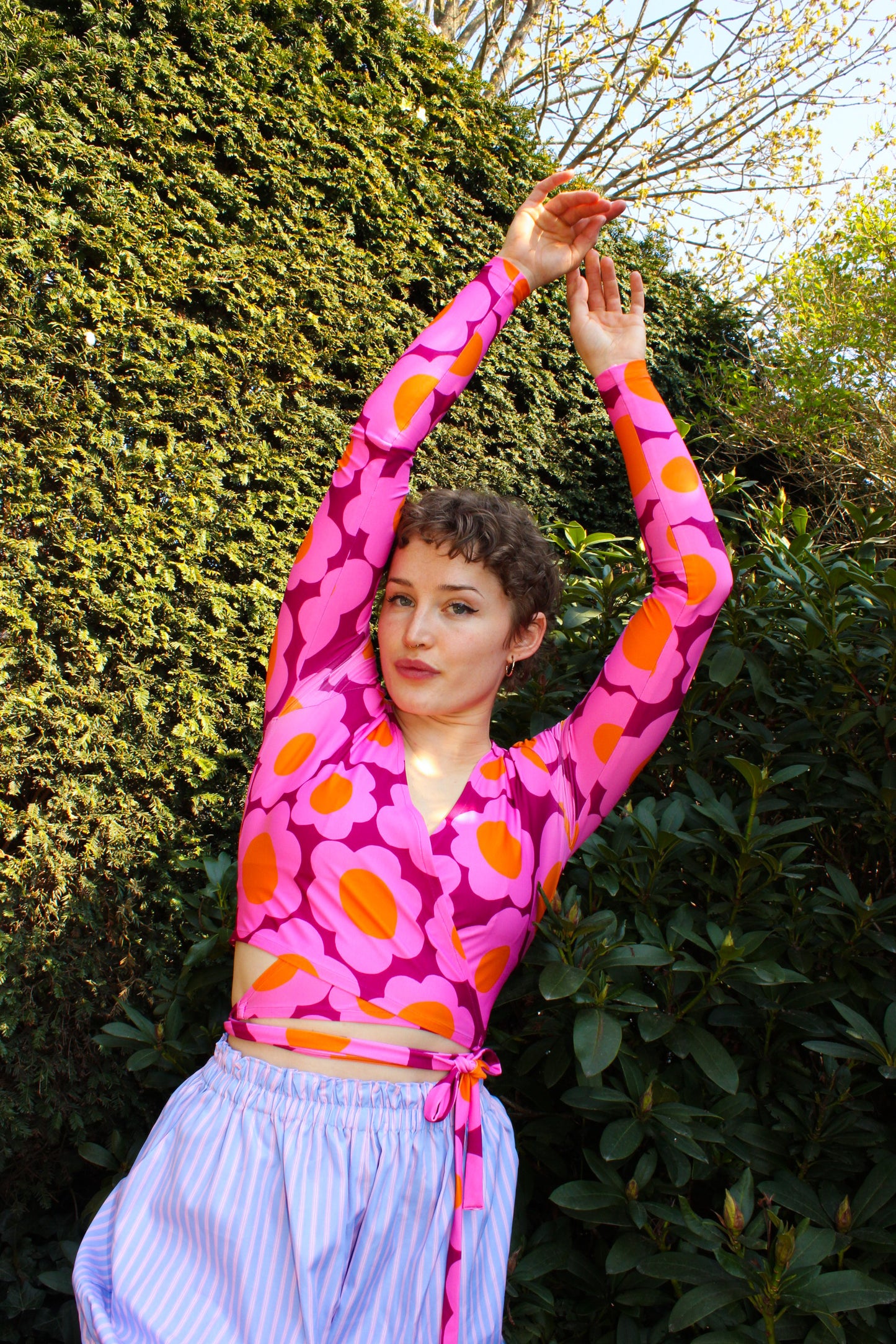 Hold Me Tight Wrap Top - Purple Flowerrain