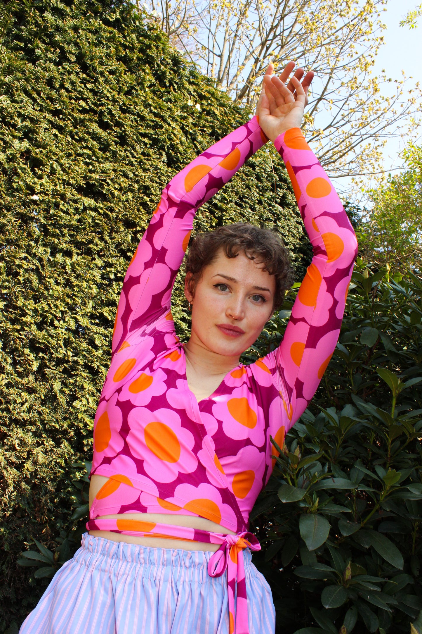 Hold Me Tight Wrap Top - Purple Flowerrain