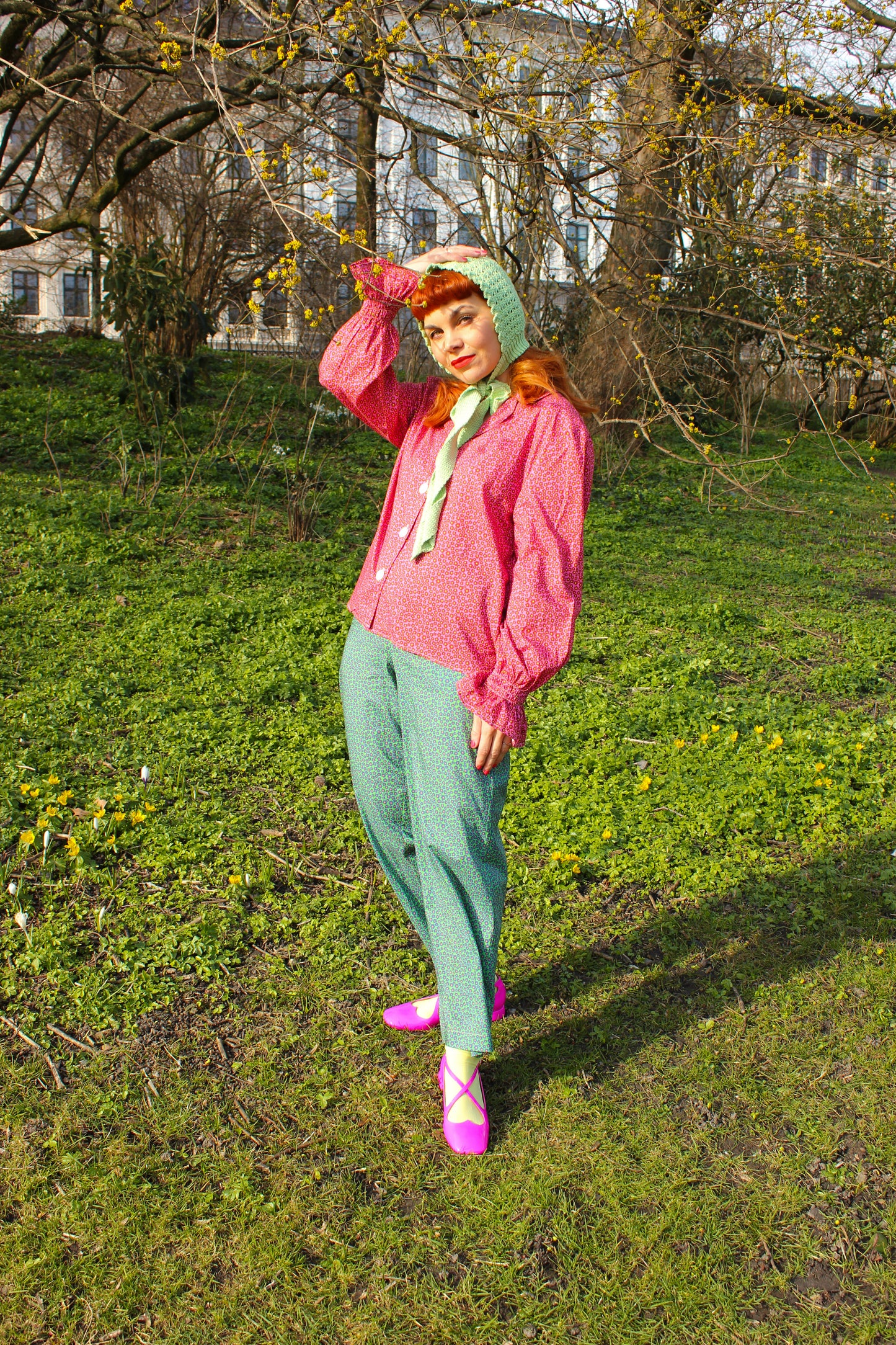 Pj Pants - Tiny Flower Field Green