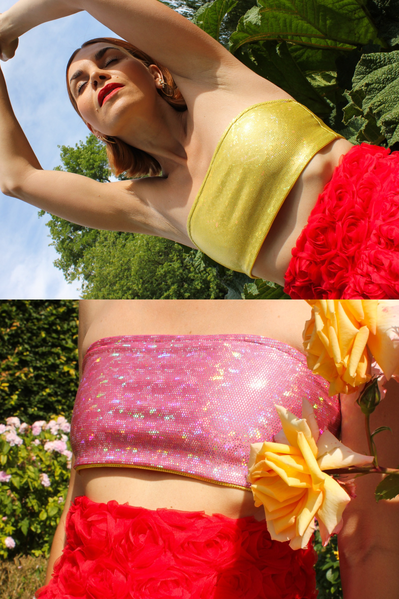 Balula Reversible Bandeau Top - Golden Mirror & Peony Ember READY-TO-SHIP