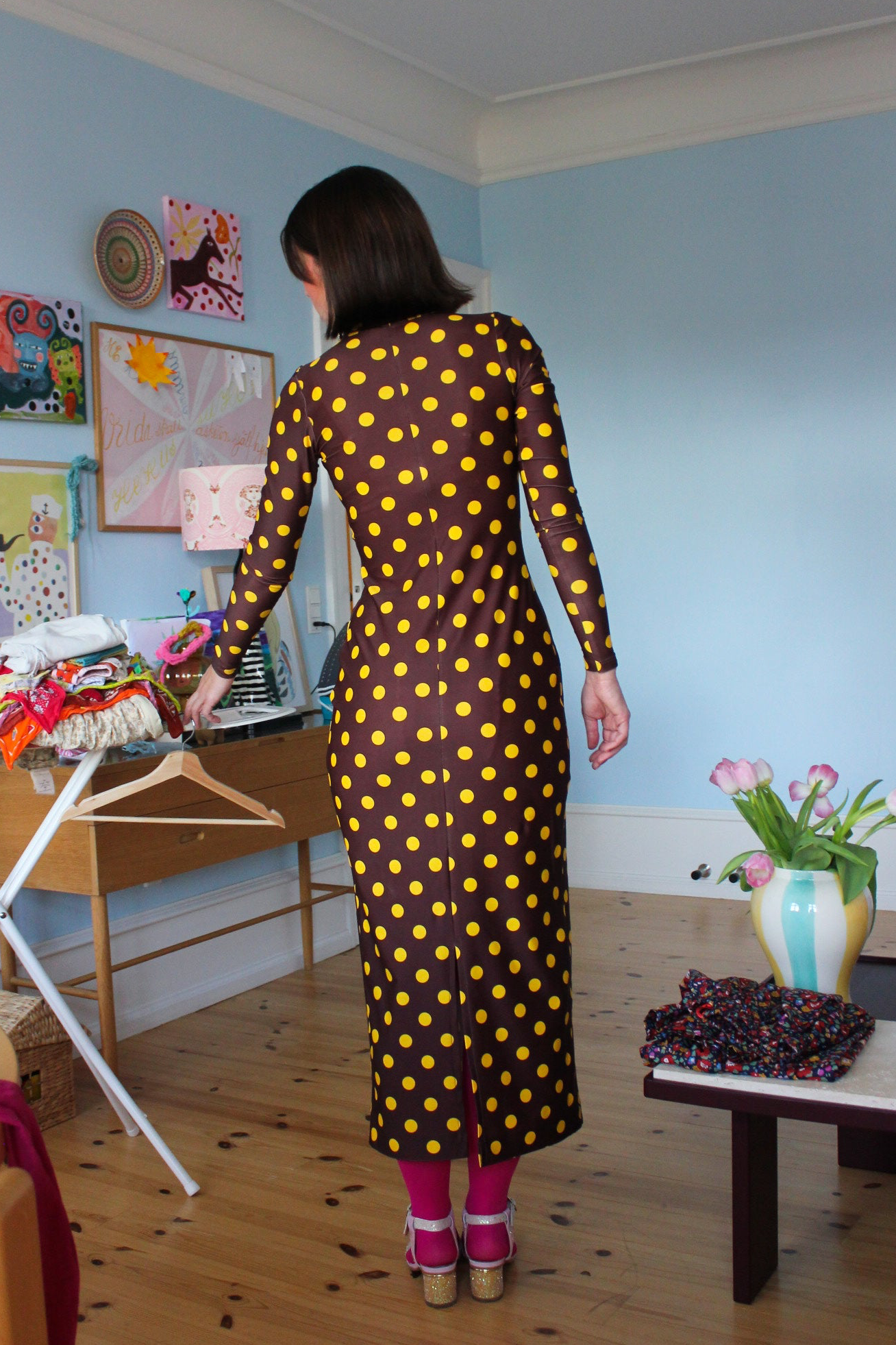 Wavy Dress - Coffee Noir Dots