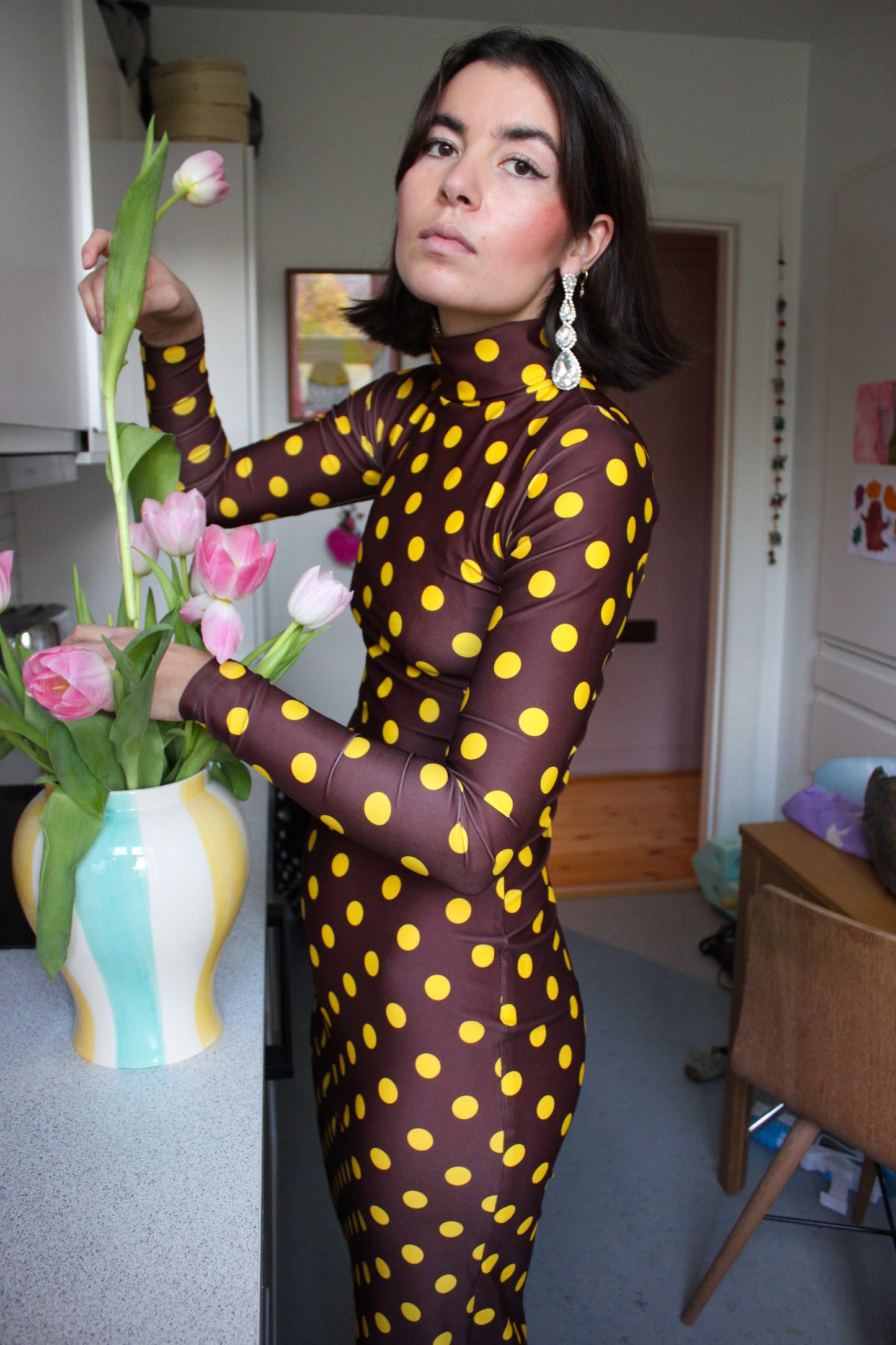 Wavy Dress - Coffee Noir Dots