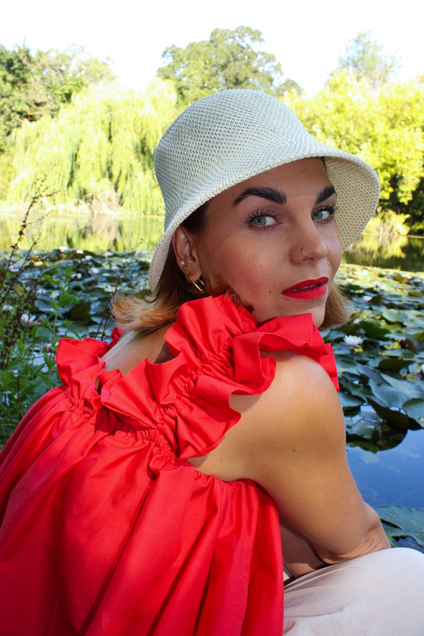 Water Lily Ruffle Top - Poppy Red