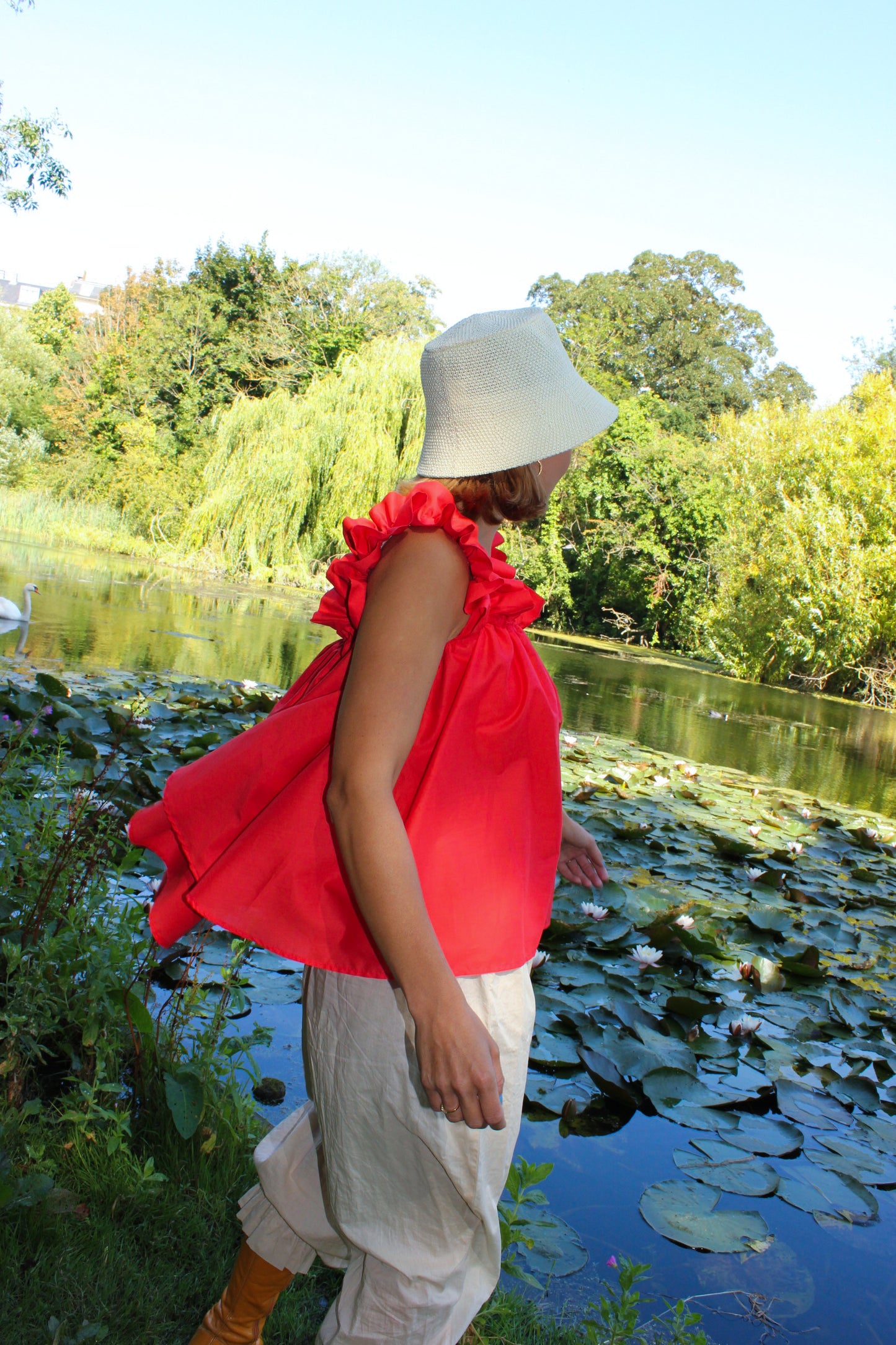 Water Lily Ruffle Top - Poppy Red