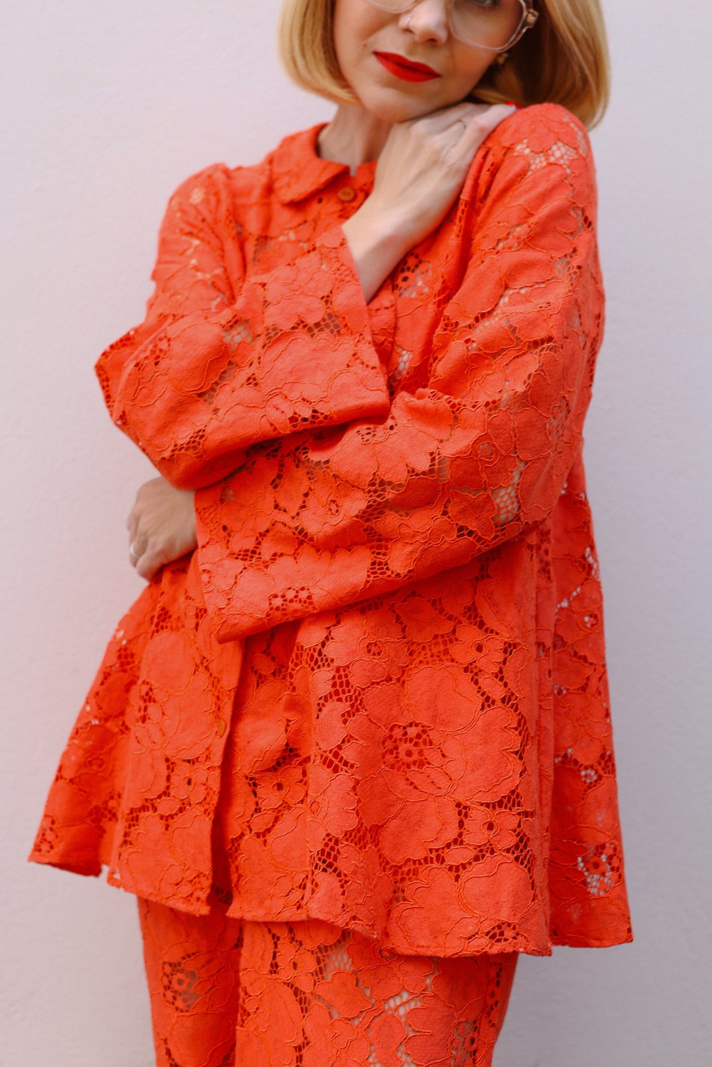 Prysselius Lace Shirt - Mandarin Red