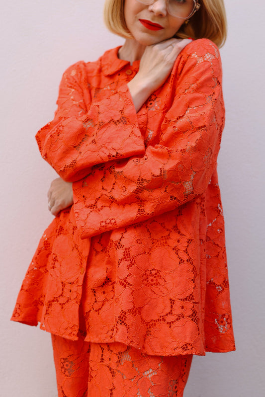 Prysselius Lace Shirt - Mandarin Red