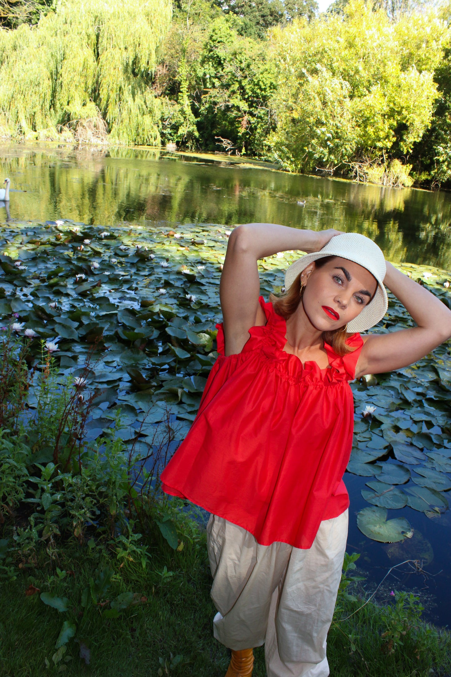 Water Lily Ruffle Top - Poppy Red