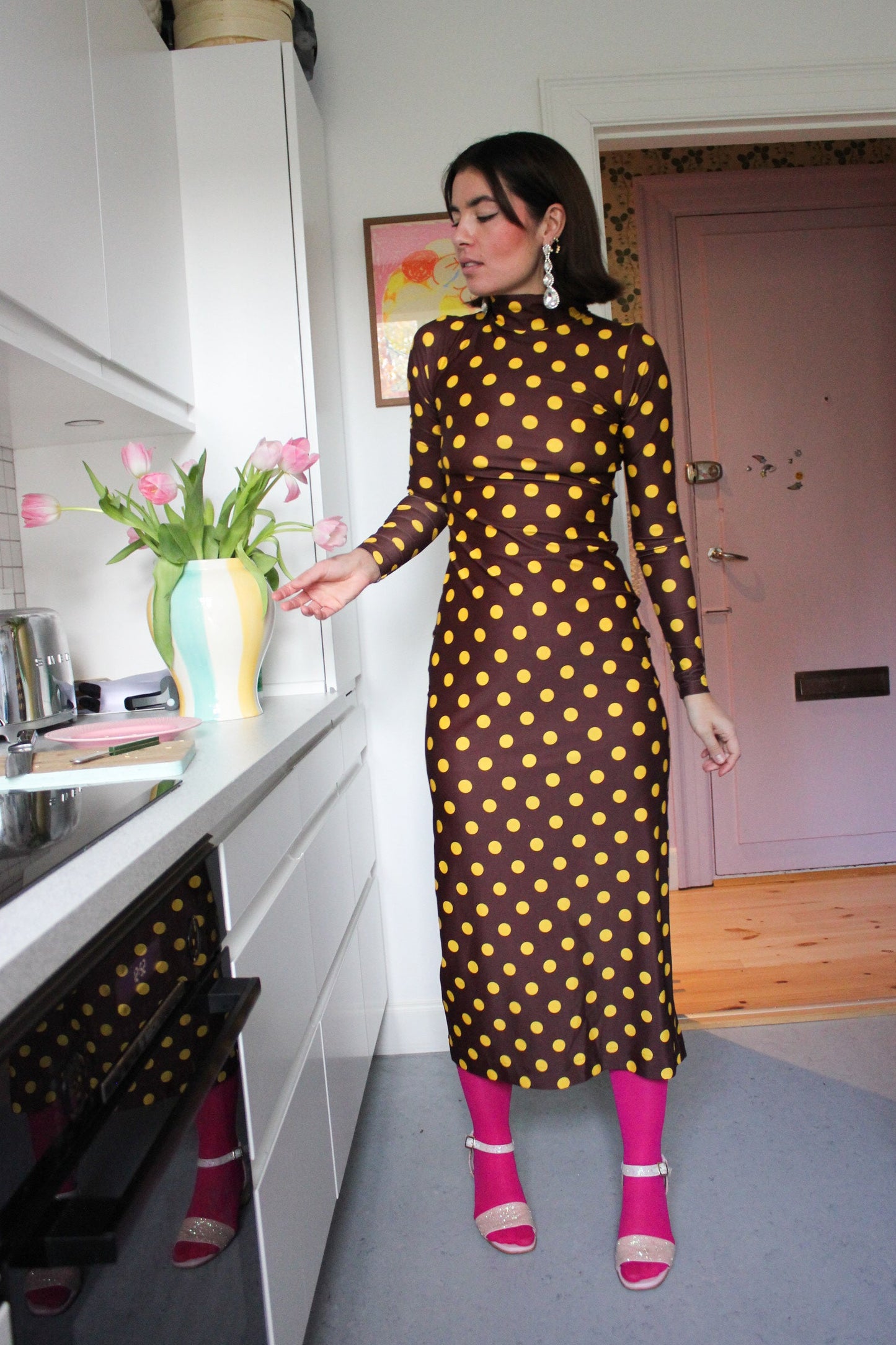 Wavy Dress - Coffee Noir Dots