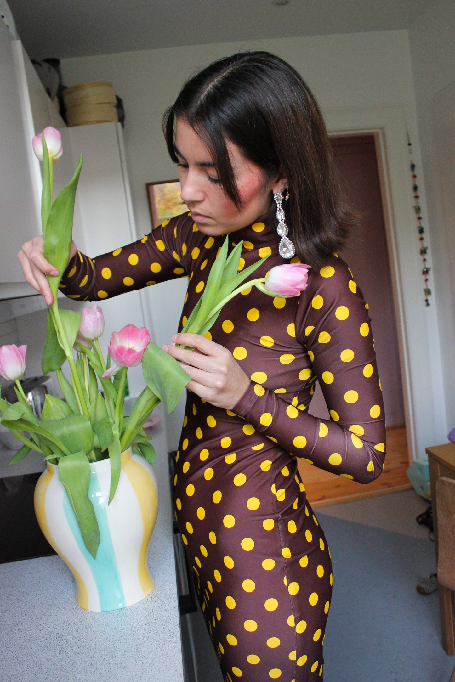 Wavy Dress - Coffee Noir Dots