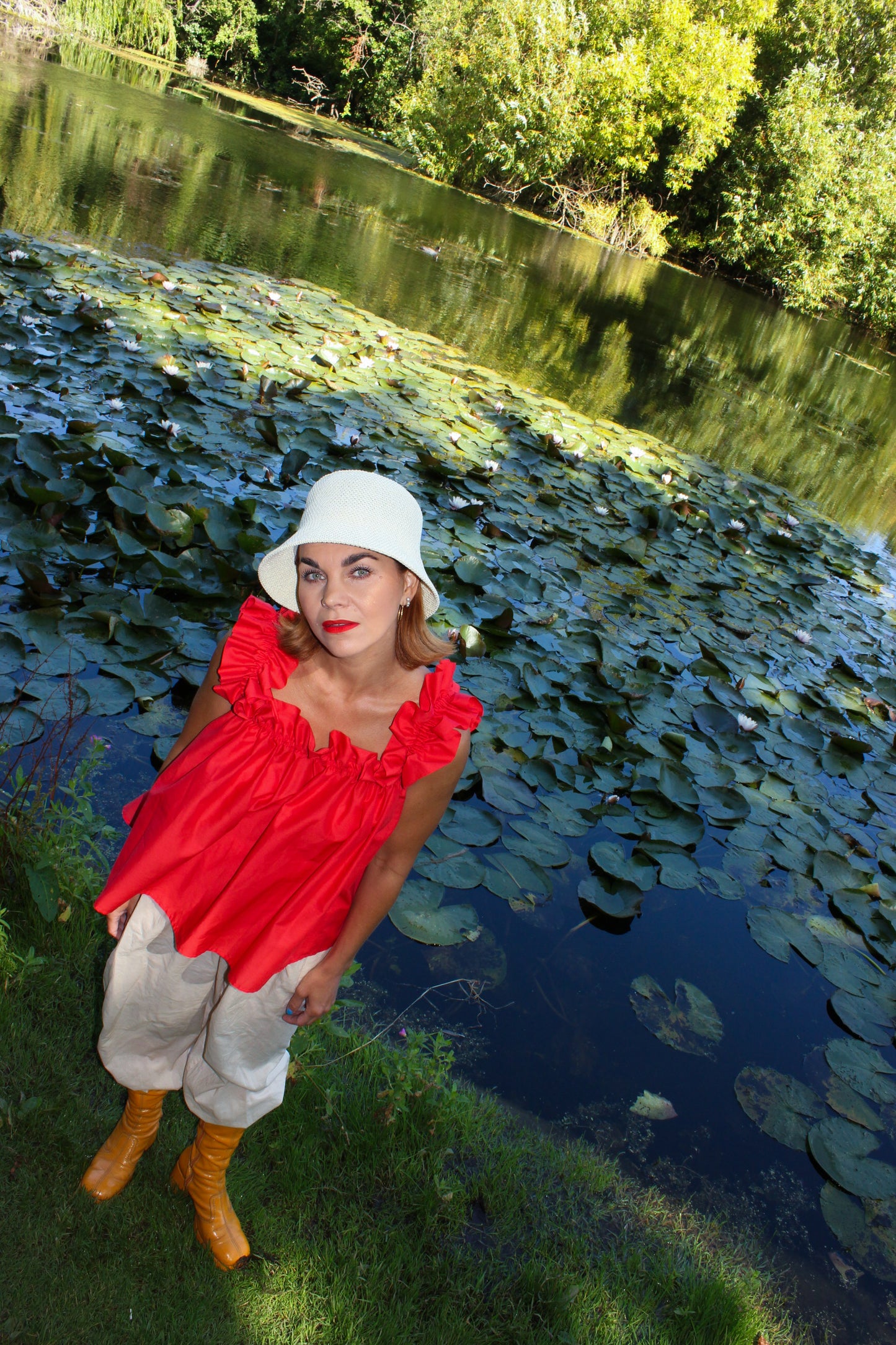 Water Lily Ruffle Top - Poppy Red