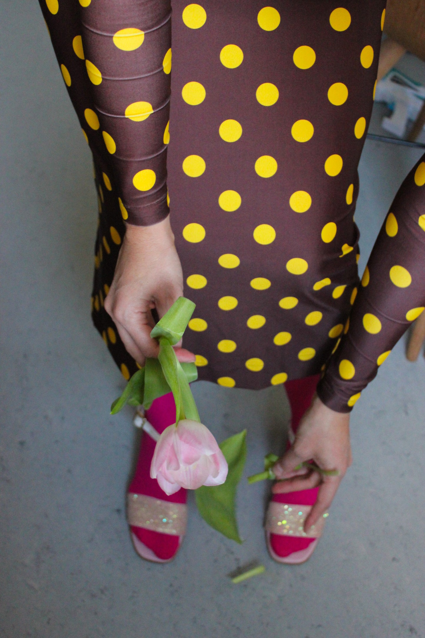 Wavy Dress - Coffee Noir Dots