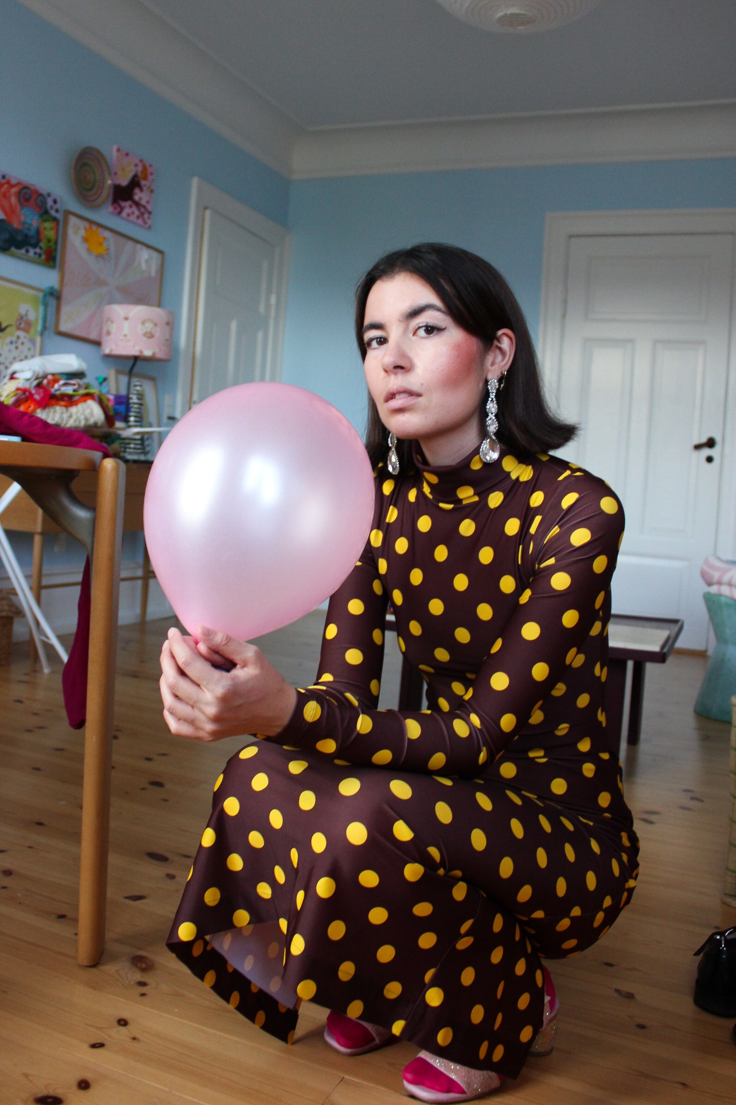 Wavy Dress - Coffee Noir Dots