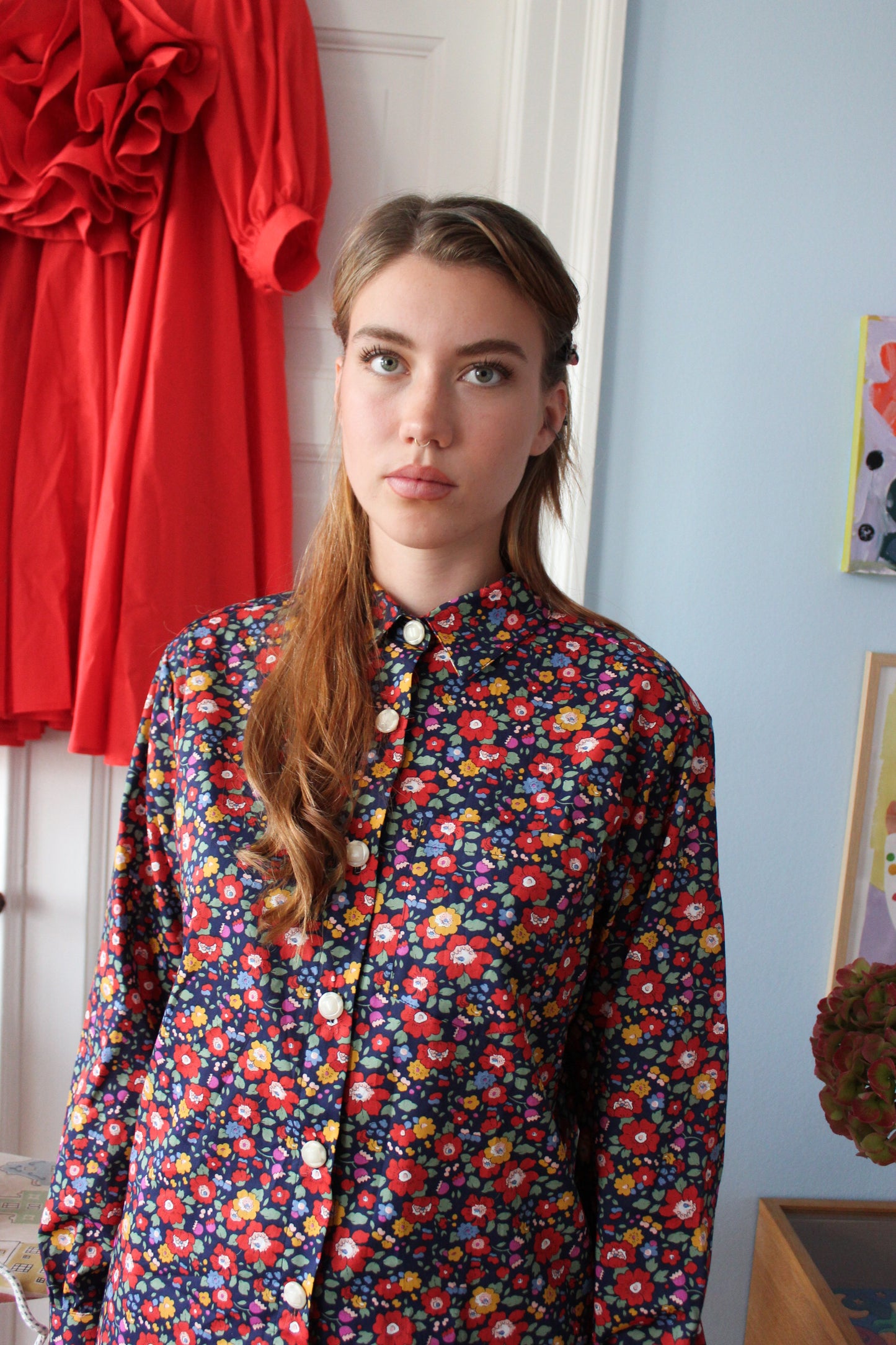 Tone of Eternity Shirt - Midnight Blue Flowers