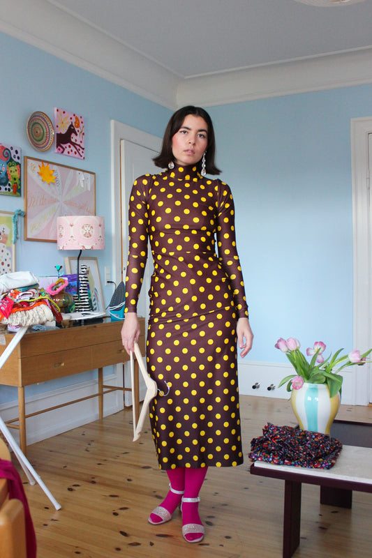 Wavy Dress - Coffee Noir Dots
