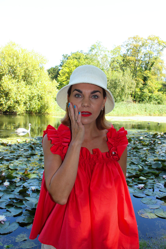 Water Lily Ruffle Top - Poppy Red