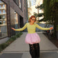 Almost a Prom Mini Dress - Gloomy Yellow & Warm Cuddle Lilac