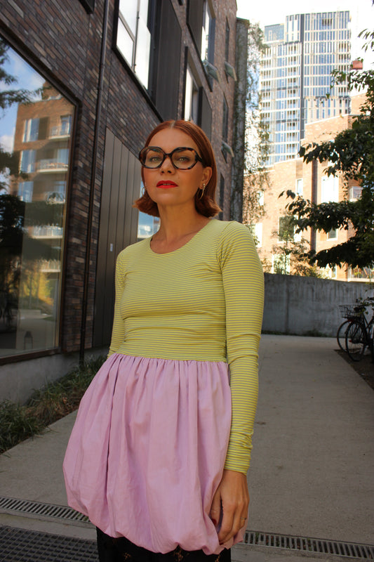 Almost a Prom Mini Dress - Gloomy Yellow & Warm Cuddle Lilac
