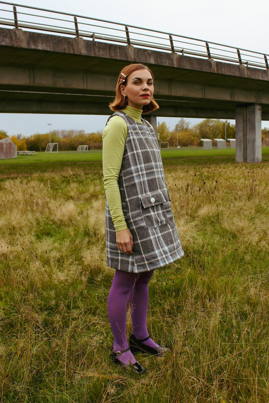 Mod Mini A Dress - Grey Checks