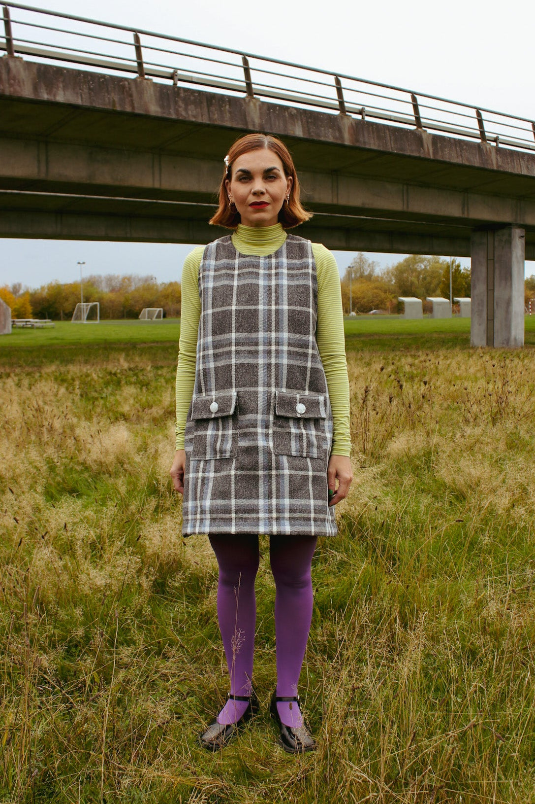 Mod Mini A Dress - Grey Checks