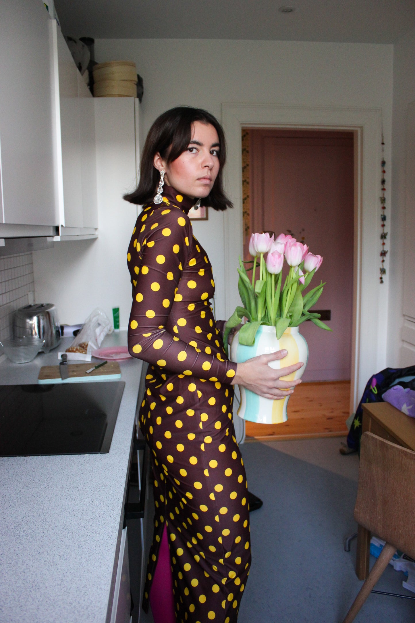 Wavy Dress - Coffee Noir Dots