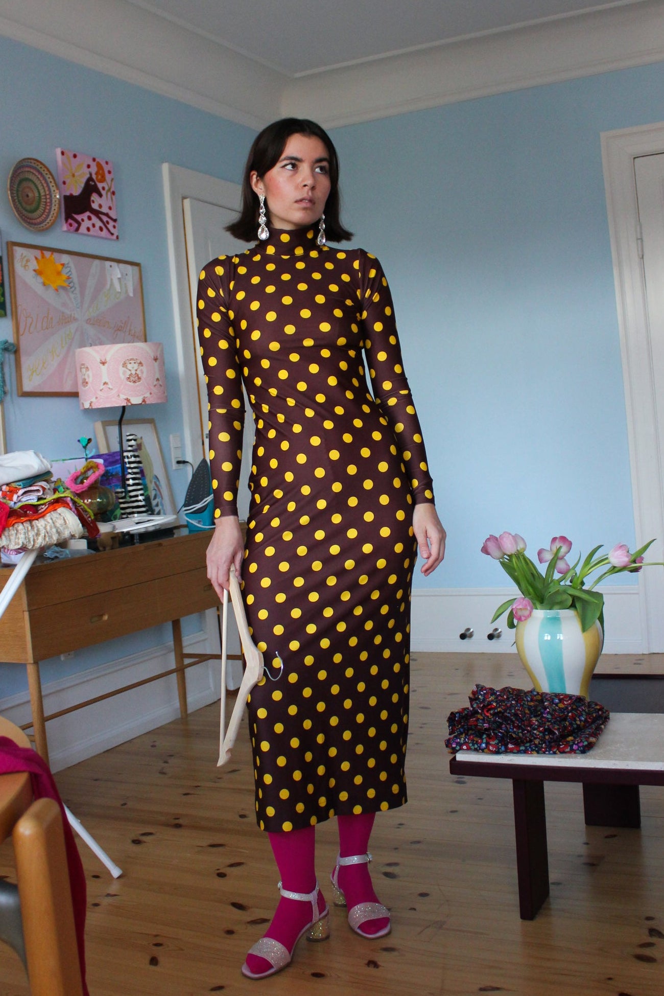 Wavy Dress - Coffee Noir Dots