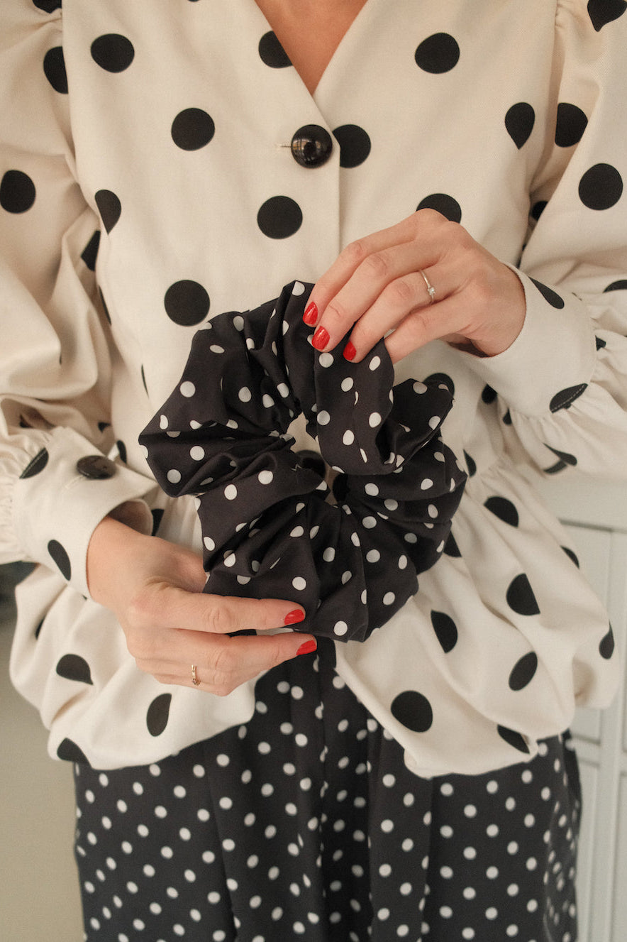 Meringue Scrunchie - Polka Noir READY TO SHIP