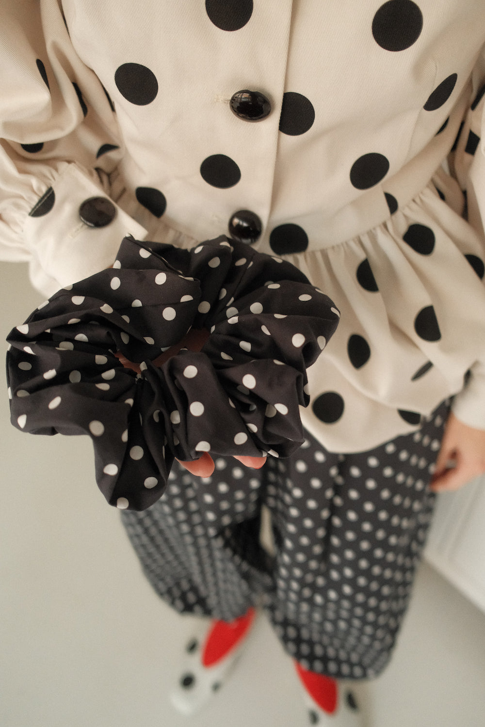 Meringue Scrunchie - Polka Noir READY TO SHIP